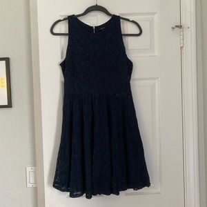 Navy lace skater dress with zipper back